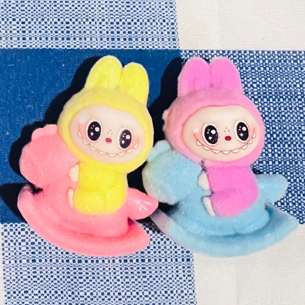 Cute Plush Labubu Figures in Yellow and Pink